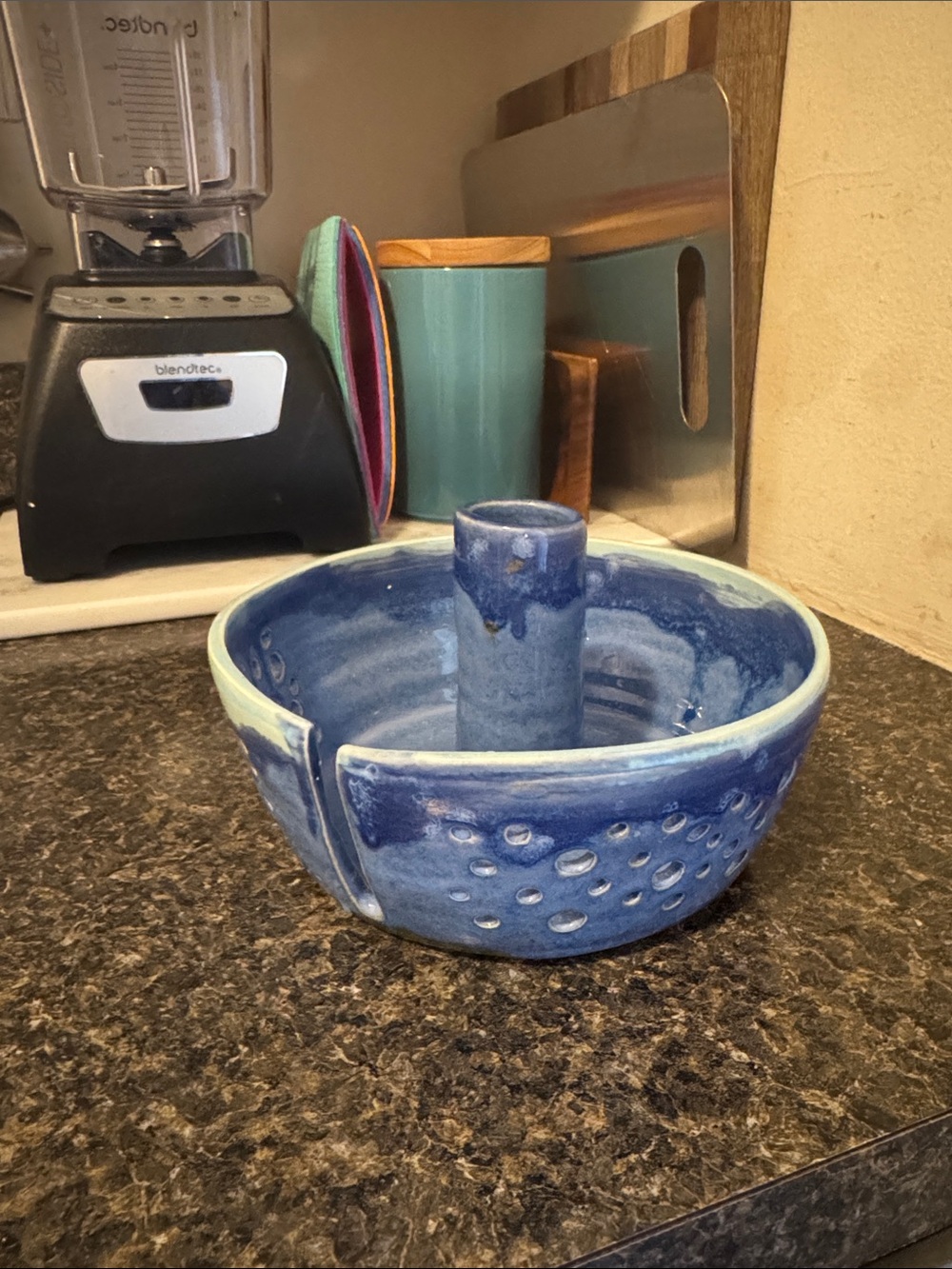Handcrafted Blue Ceramic paper towel holder